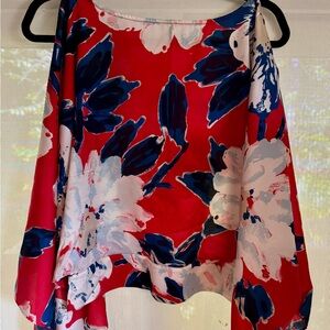 100% silk Floral Red and Blue kimono blouse.